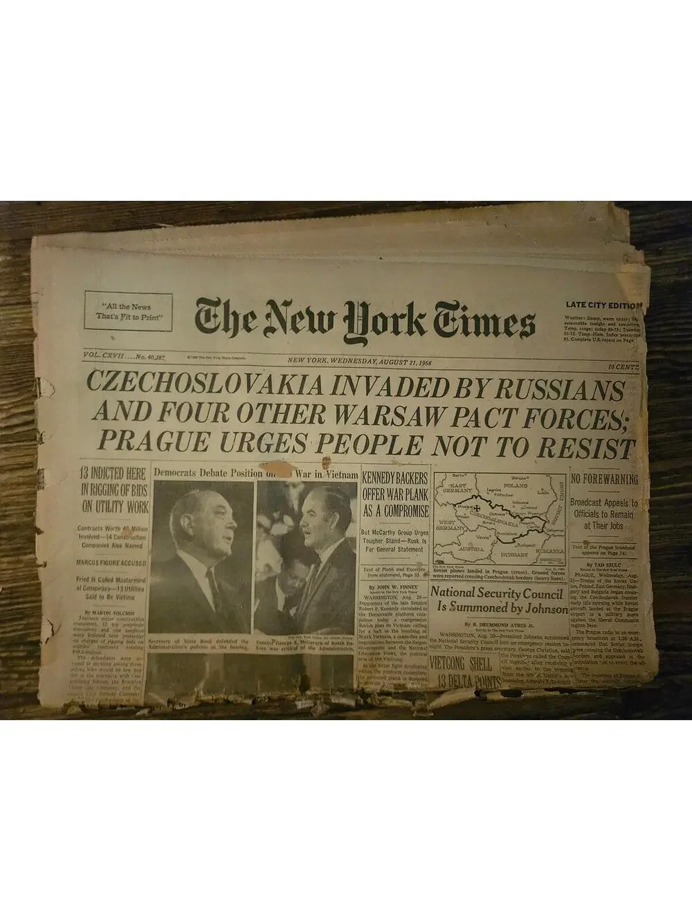 The New York Times , August 21, 1968 - Russia invades Czechoslovakia